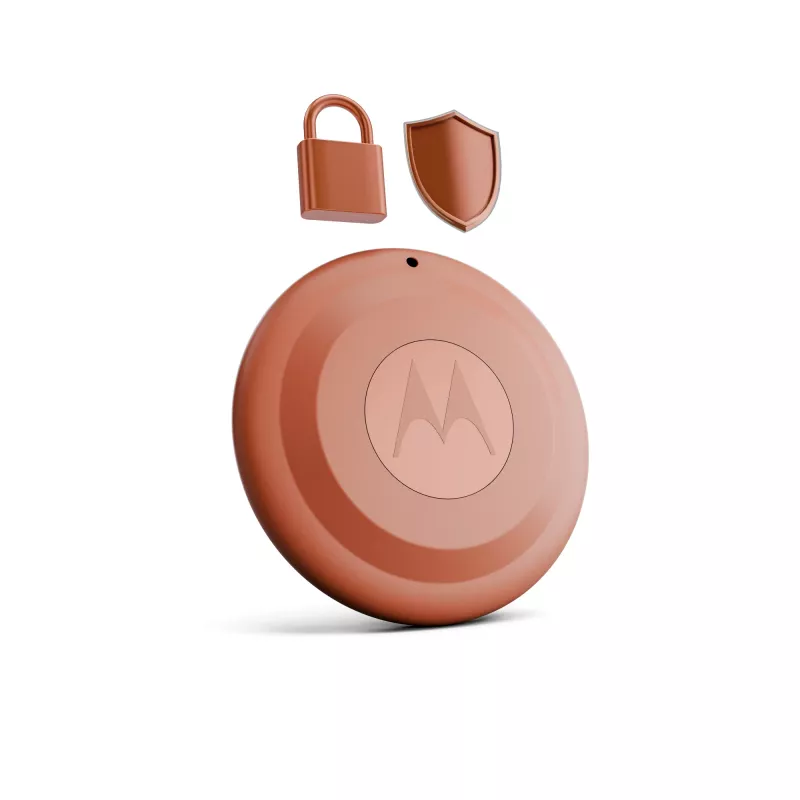 Finder Motorola moto tag 2 — universeller Tracker, orange, CR2032-Batterie, bis zu 14400 h, 7,4 g, Ø 31,9 mm, 8 mm
