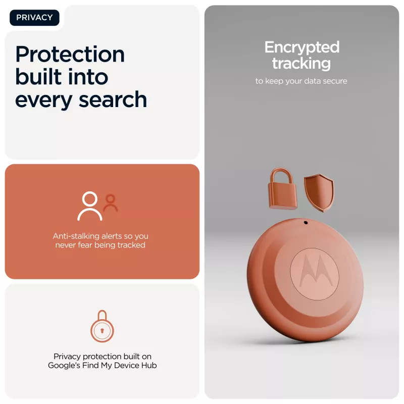 Finder Motorola moto tag 2 — universeller Tracker, orange, CR2032-Batterie, bis zu 14400 h, 7,4 g, Ø 31,9 mm, 8 mm
