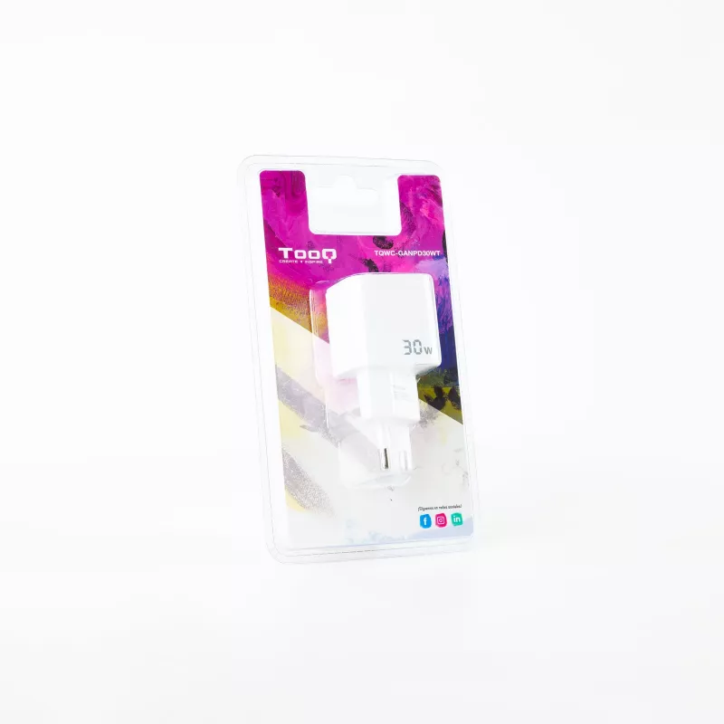 TooQ GAN USB-C/PD Wandladegerät 30W, Weiß, Innenbereich, AC, Weiß