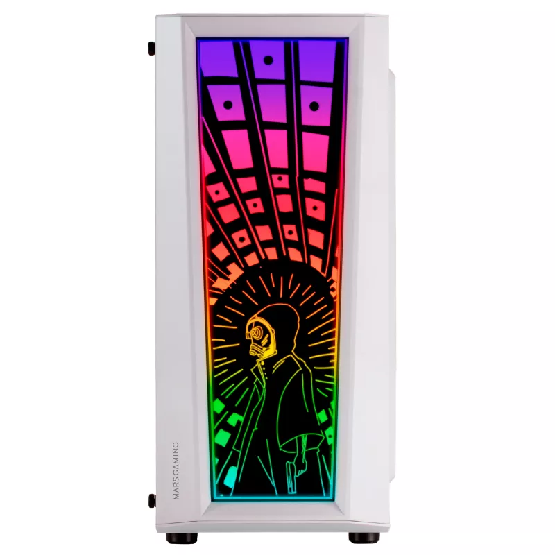 Mars Gaming MC-ART Weiß ATX Gaming-PC-Gehäuse doppelt bemaltes gehärtetes Glas ARGB 12 Modi 120-mm-Lüfter