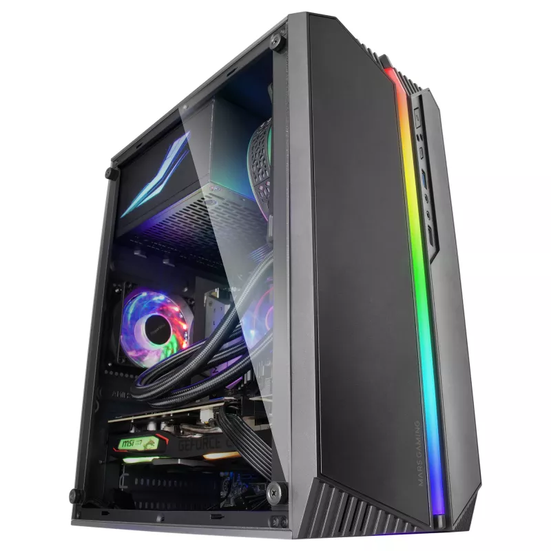 Mars Gaming MC-S1 Schwarz Kompaktes Micro-ATX Gaming-PC-Gehäuse ARGB-Beleuchtung 12 Modi FRGB-Lüfter Komplettes Seitenfenster
