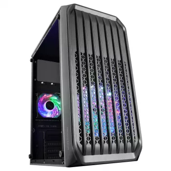 Mars Gaming MC-S2 Schwarz Kompaktes Micro-ATX Gaming-PC-Gehäuse 2 FRGB Regenbogen-Lüfter mit Frontgitter und durchgehendem Seitenfenster