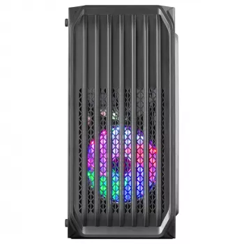 Mars Gaming MC-S2 Schwarz Kompaktes Micro-ATX Gaming-PC-Gehäuse 2 FRGB Regenbogen-Lüfter mit Frontgitter und durchgehendem Seitenfenster