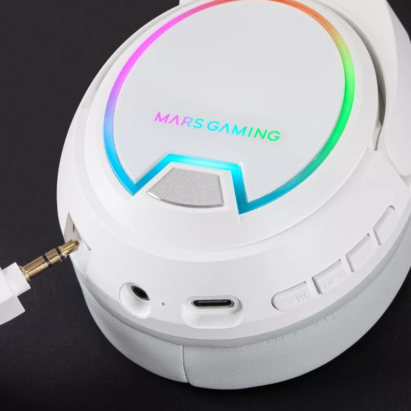 Mars Gaming MHW-100 Weiß Kabelloses Headset ARGB Flow Abnehmbares ENC-Mikrofon Ultraleicht Aktive ENC + Passive Geräuschunterdrückung Universelle Kompatibilität