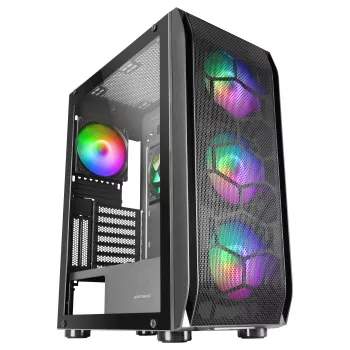 Mars Gaming MC-KX Schwarz Premium E-ATX Gaming Tower FREEZER CPU-System 5 ultraleise ARGB-Lüfter ARGB-Steuergerät und RF-Steuergerät Mesh-Front