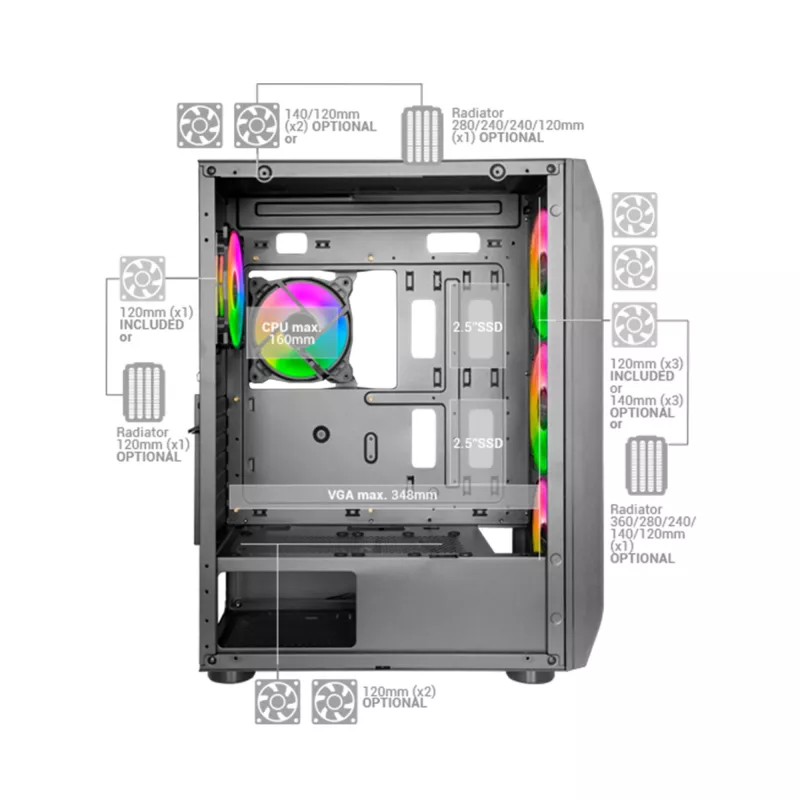 Mars Gaming MC-KX White Premium E-ATX Gaming Tower FREEZER CPU System 5 Ultra-leise ARGB-Lüfter ARGB-Steuergerät und RF-Steuergerät Mesh-Front