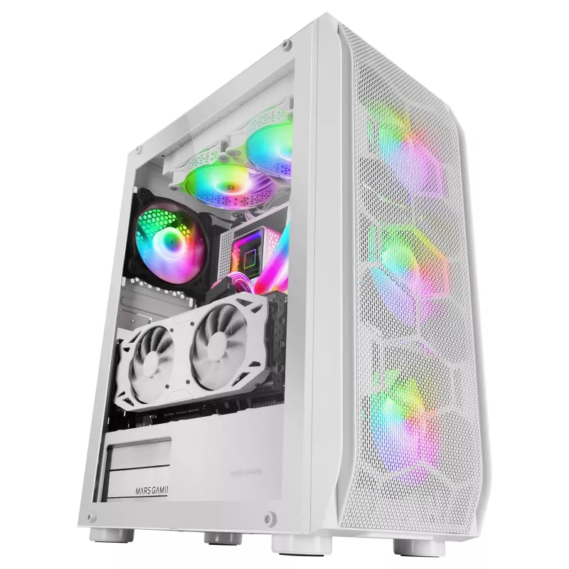 Mars Gaming MC-KX White Premium E-ATX Gaming Tower FREEZER CPU System 5 Ultra-leise ARGB-Lüfter ARGB-Steuergerät und RF-Steuergerät Mesh-Front