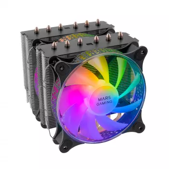 Mars Gaming MCPU-XT Schwarz CPU-Kühlkörper Dual-Tower-Kühlung 6 HCT-Heatpipes TDP 300W 2 ARGB PWM 12cm Lüfter