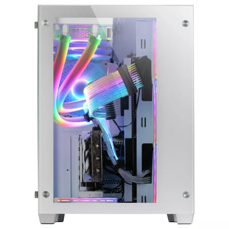 Mars Gaming MCV3 White Custom XXL E-ATX Gaming Tower Front and Side Tempered Glass Window Dual Chamber Modular Frame
