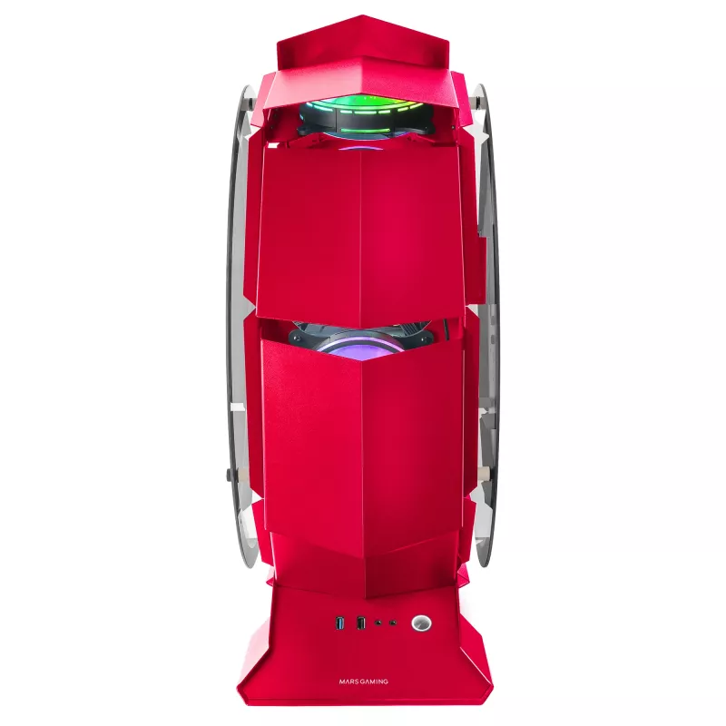 Mars Gaming MCORB Rot Micro-ATX XL Gaming-PC-Gehäuse Maßgeschneidertes rundes Design Doppeltes Hartglas