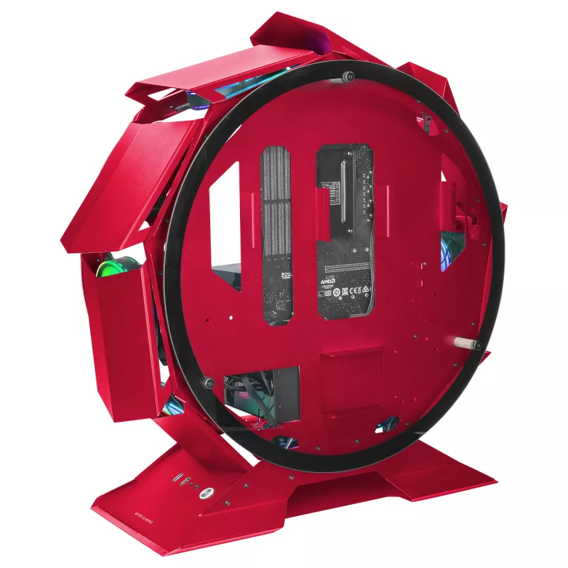 Mars Gaming MCORB Rot Micro-ATX XL Gaming-PC-Gehäuse Maßgeschneidertes rundes Design Doppeltes Hartglas