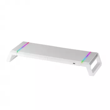 Mars Gaming MGS-ONE White Chroma RGB Monitorständer verstellbare Größe Smartphone- und Tablet-Halterung Front-USB 2.0