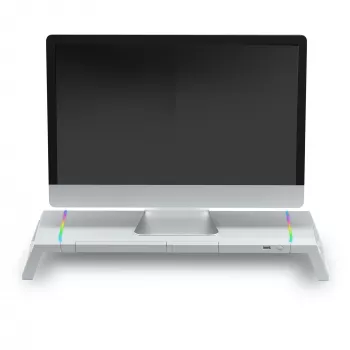 Mars Gaming MGS-ONE White Chroma RGB Monitorständer verstellbare Größe Smartphone- und Tablet-Halterung Front-USB 2.0