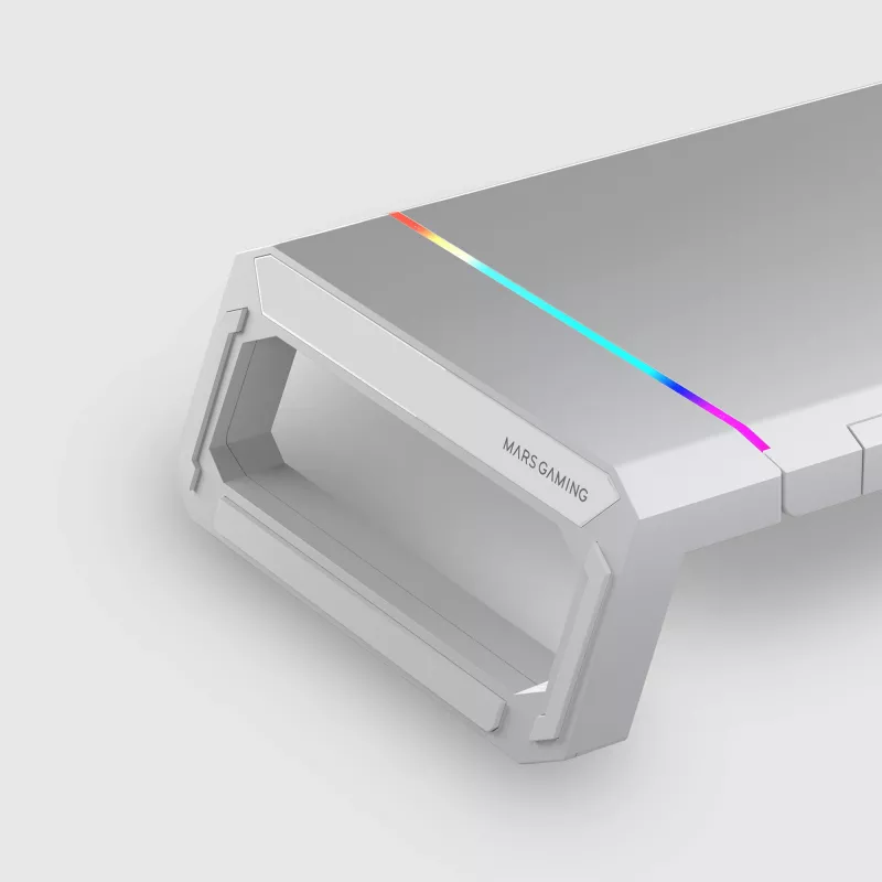 Mars Gaming MGS-ONE White Chroma RGB Monitorständer verstellbare Größe Smartphone- und Tablet-Halterung Front-USB 2.0