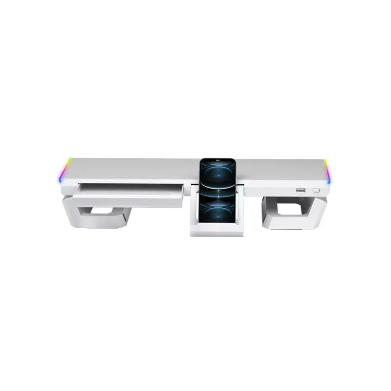 Mars Gaming MGS-ONE White Chroma RGB Monitorständer verstellbare Größe Smartphone- und Tablet-Halterung Front-USB 2.0