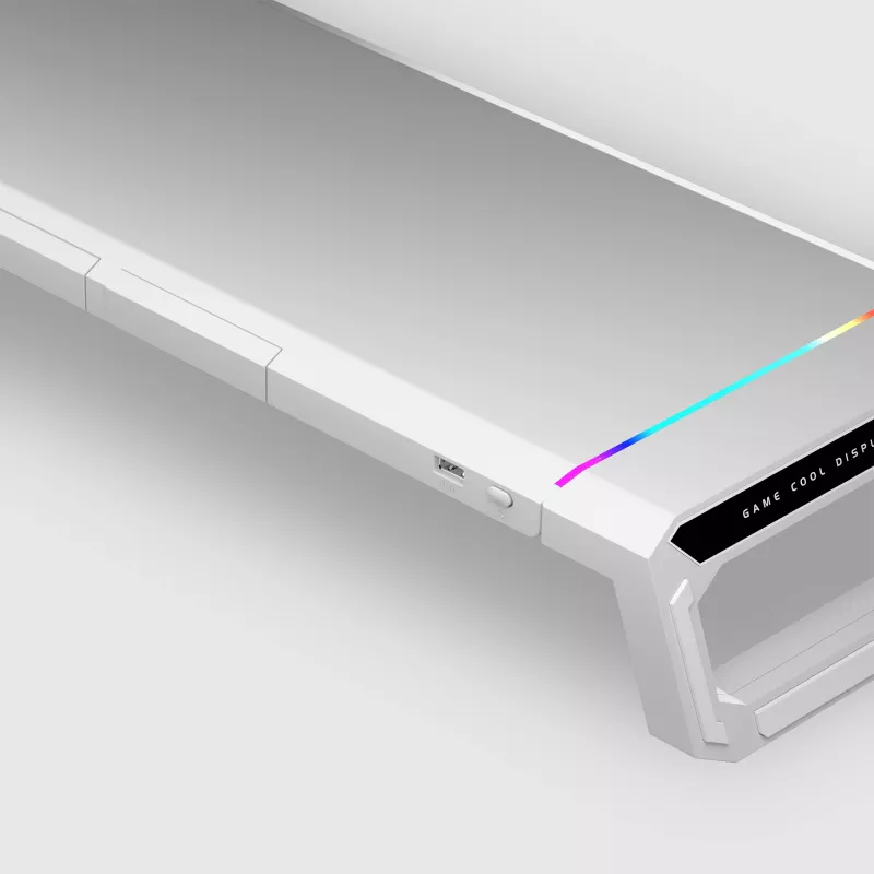 Mars Gaming MGS-ONE White Chroma RGB Monitorständer verstellbare Größe Smartphone- und Tablet-Halterung Front-USB 2.0
