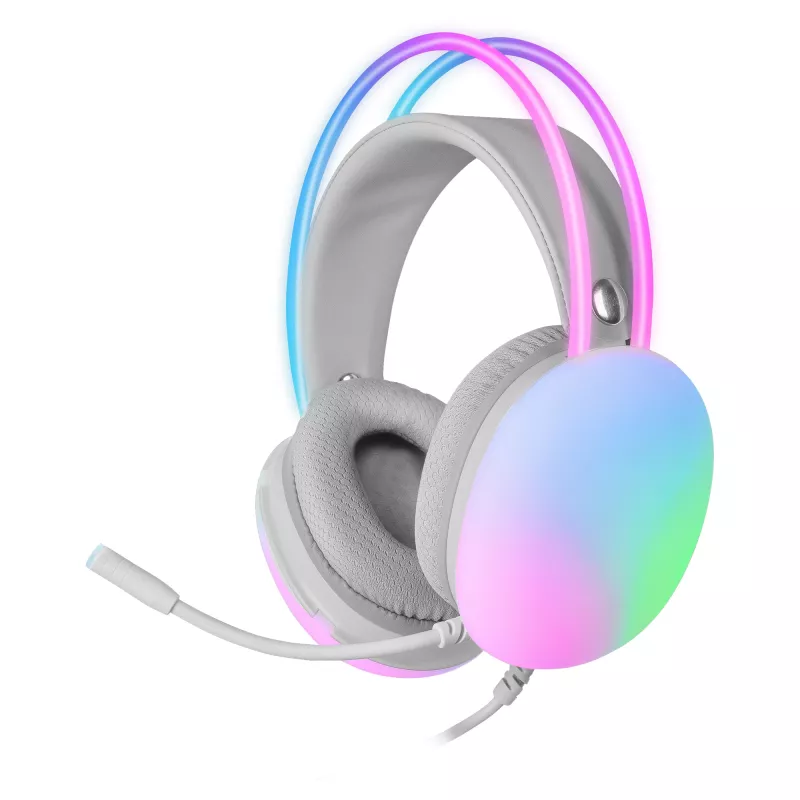 Mars Gaming MH-GLOW Weiß 360° Full Chroma RGB Flow Headset Geräuschunterdrückendes Mikrofon Ultraleichtes Design Memory-Schaum-Ohrpolster Universelle Kompatibilität