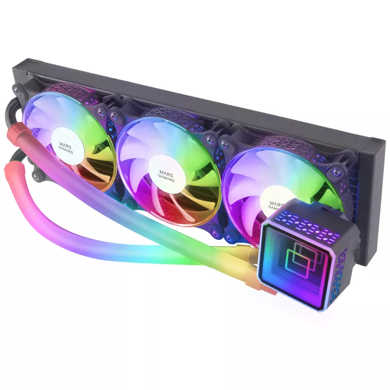 Mars Gaming ML-ULTRA360 Schwarz Flüssig-CPU-Kühlung TDP 650W Infinity Mirror 3 leise FDB ARGB Lüfter ARGB Schläuche Universal-Multisockel