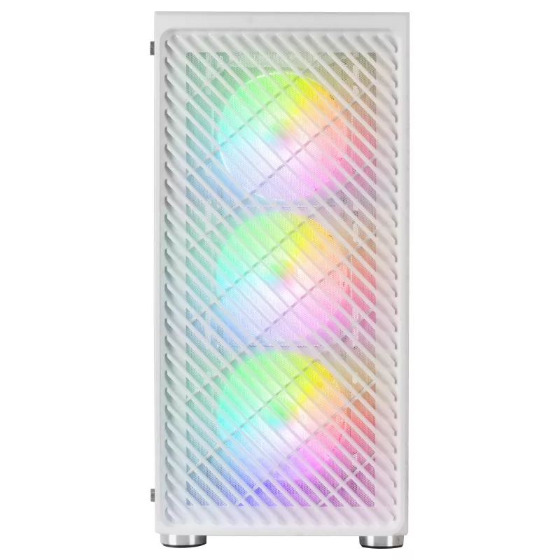 Mars Gaming MC-F White, ATX Gaming Semitower, Fenster aus Temperglas, Metall-Mesh-Front, 4x 120mm ARGB-Lüfter