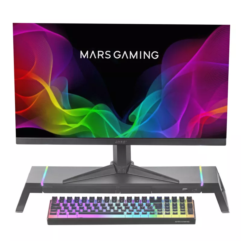 Mars Gaming MGS-ONE Schwarz Chroma RGB Monitorständer verstellbare Größe Smartphone- und Tablet-Halterung Front-USB 2.0