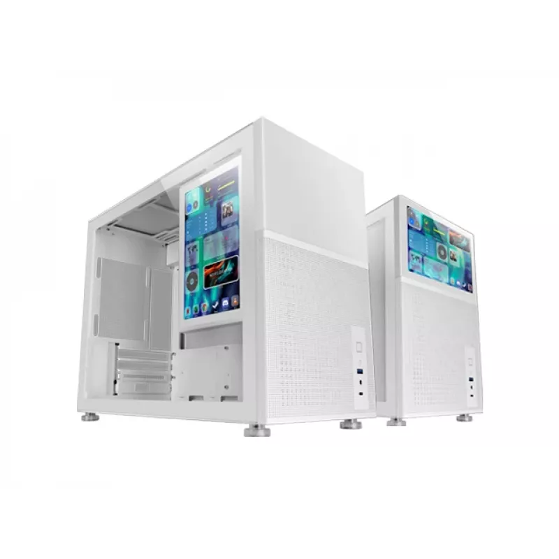 Mars Gaming MC-LCD Micro-ATX-Mini-Tower-Gehäuse mit Glasseitenteil, weiß