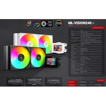 Mars Gaming MLVISION240 Computer-Kühlsystem Prozessor All-in-One-Flüssigkeitskühler 12 cm Schwarz