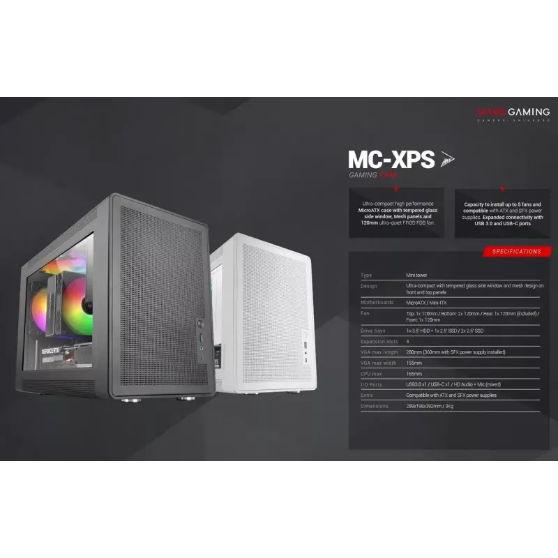 Computer Case Mars Gaming MCXPSW mATX Weiß