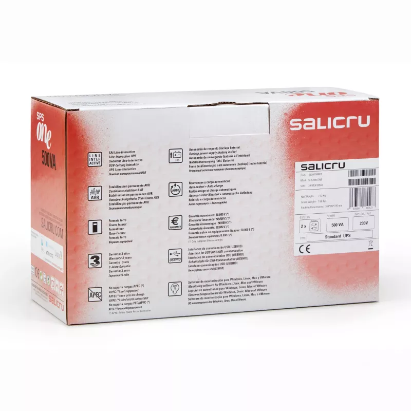 Salicru SPS 500 ONE, Line-Interactive, 0,5 kVA, 240 W, Sinus, 162 V, 290 V