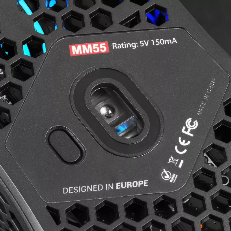 Mars Gaming MM55 Schwarz RGB Chroma Gaming-Maus Ultraleicht 55g 12800 DPI HUANO Mechanische Schalter