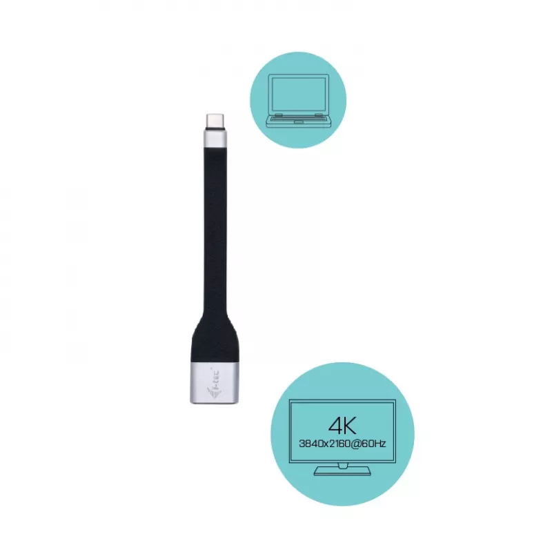 ITEC USB-C auf DisplayPort Adapter i-tec USB-C flach DP Adapter 4K/60 Hz, 0,11 m Kabel, schwarz