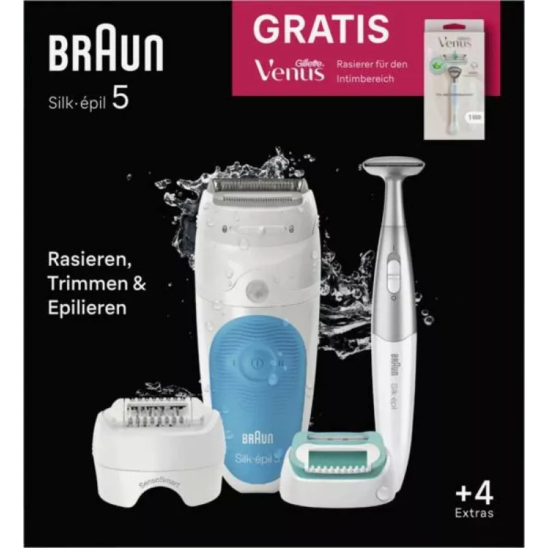 Braun Silk-épil 5 810 + Gillette Venus Trimmer 28 Pinzetten Blau, Weiß