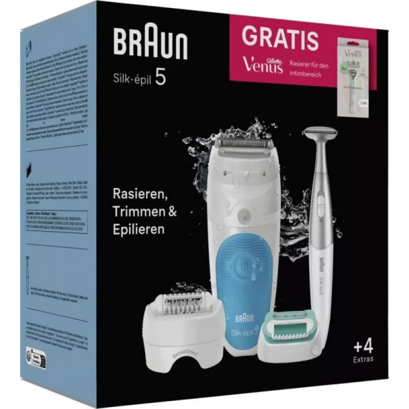 Braun Silk-épil 5 810 + Gillette Venus Trimmer 28 Pinzetten Blau, Weiß