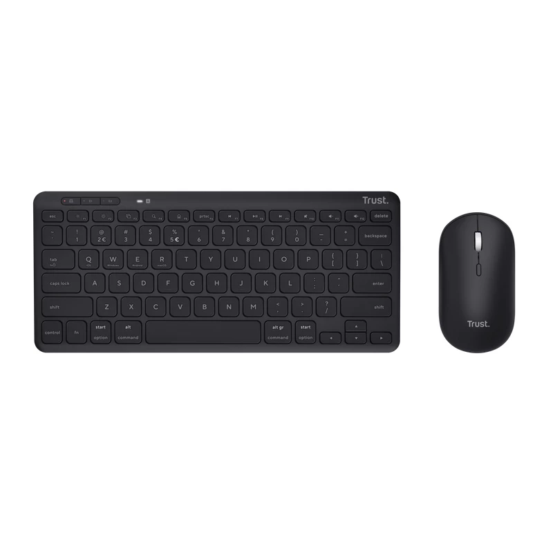 Trust Lyra Tastatur, Maus enthalten, Büro, RF Wireless + Bluetooth, AZERTY, Belgisch, Schwarz