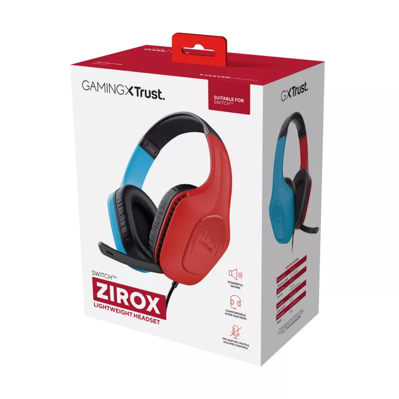Trust GXT 416S Zirox Headset kabelgebunden Kopfbügel Gaming Schwarz, Cyan, Rot