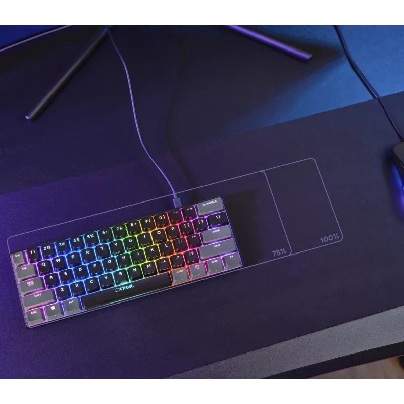 Trust GXT 867 Acira Tastatur Gaming USB AZERTY Belgisch Schwarz, Grau