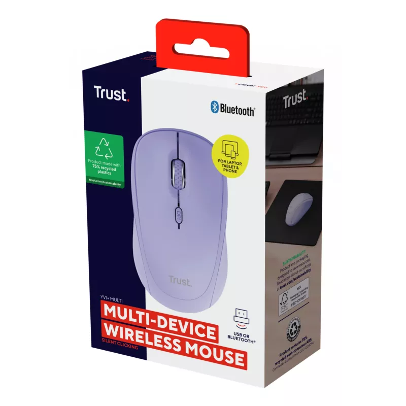 Trust Yvi+ Maus Universal Beidhändig RF Wireless + Bluetooth Optisch 1600 DPI