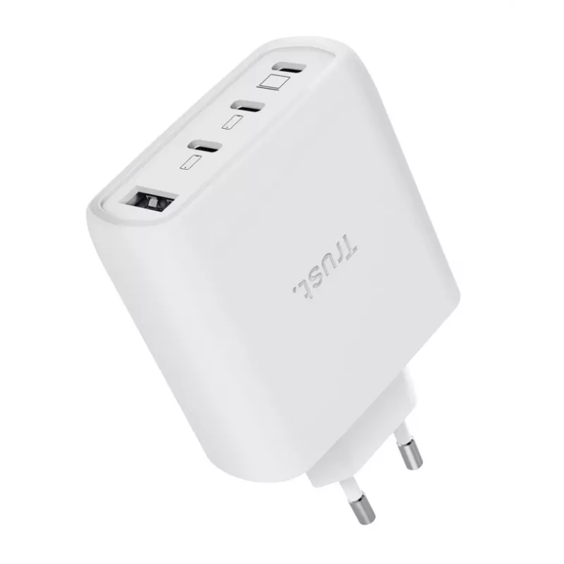TRUST Maxo 65W Indoor AC-Schnellladegerät, 3x USB-C, max. 20 V, 2 m Kabel, weiß