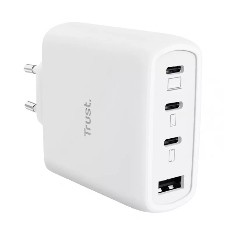 TRUST Maxo 65W Indoor AC-Schnellladegerät, 3x USB-C, max. 20 V, 2 m Kabel, weiß