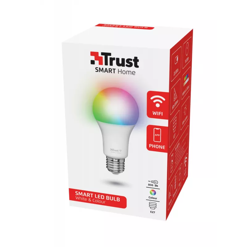 Smarte Glühbirne TRUST 71281 — Wi‑Fi, E27‑Fassung, weiß, 60×60×108 mm
