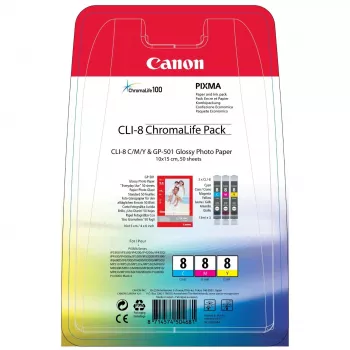Canon CLI-8 Chromalife Pack Tintenpatrone 3 Stück Original Cyan, Magenta, Gelb