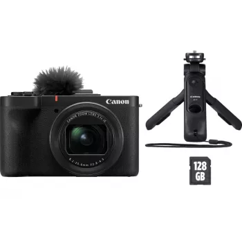 Kompaktkamera Canon PowerShot V1 Premium Vlogger Kit — 22,3 MP, 1/4 Zoll CMOS, 4K UHD, 3,1-fach optischer Zoom, 3 Zoll Touchscreen, Schwarz