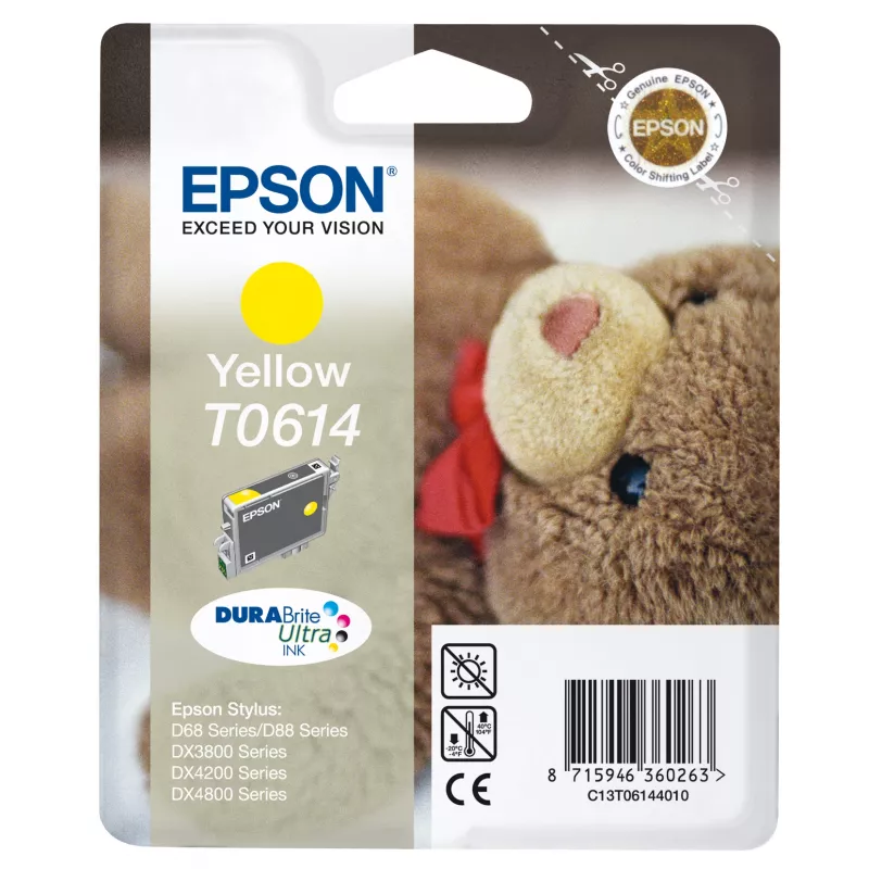 Epson Teddybear Einzelpackung Gelb T0614 DURABrite Ultra Tinte, Gelb, Pigmenttinte, 8 ml, 1 Stk.