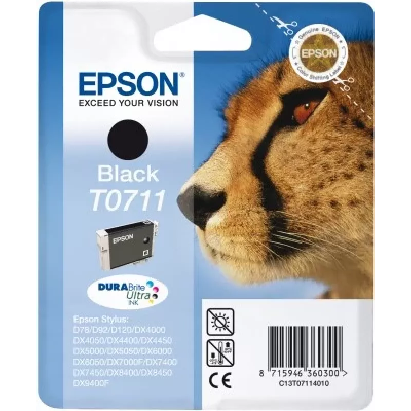 Epson Cheetah Einzelpackung Schwarz T0711 DURABrite Ultra Tinte, Schwarz, Pigmenttinte, 1 Stück