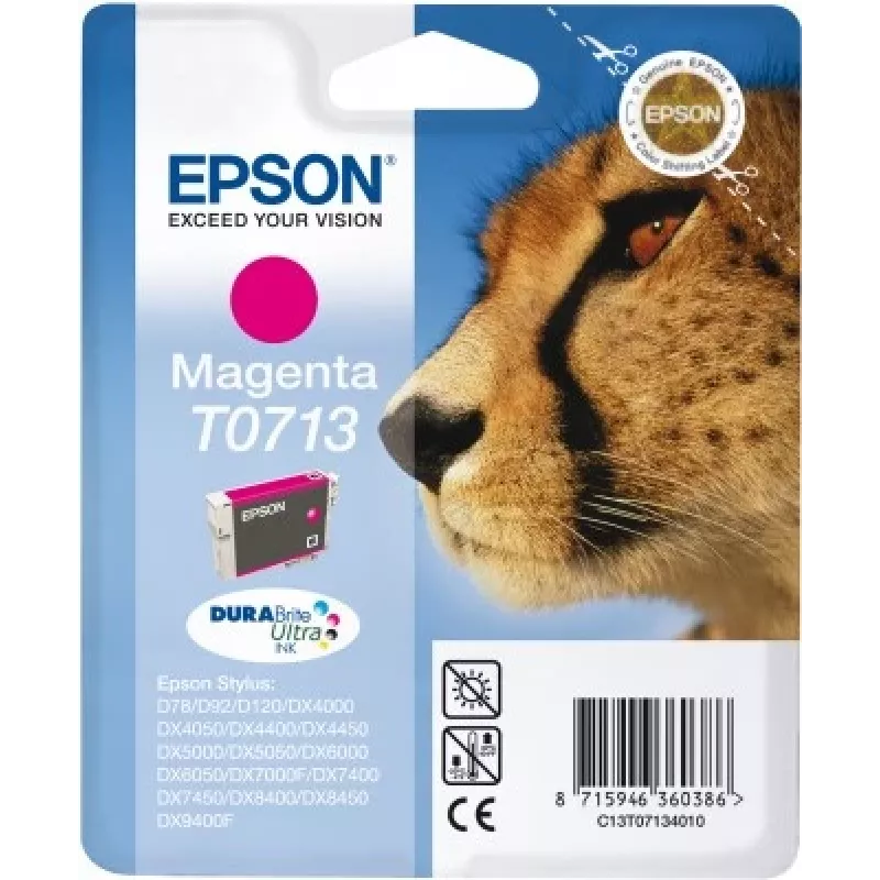 Epson Cheetah Einzelpack Magenta T0713 DURABrite Ultra Tinte, Magenta, Pigmentierte Tinte, 1 Stk.