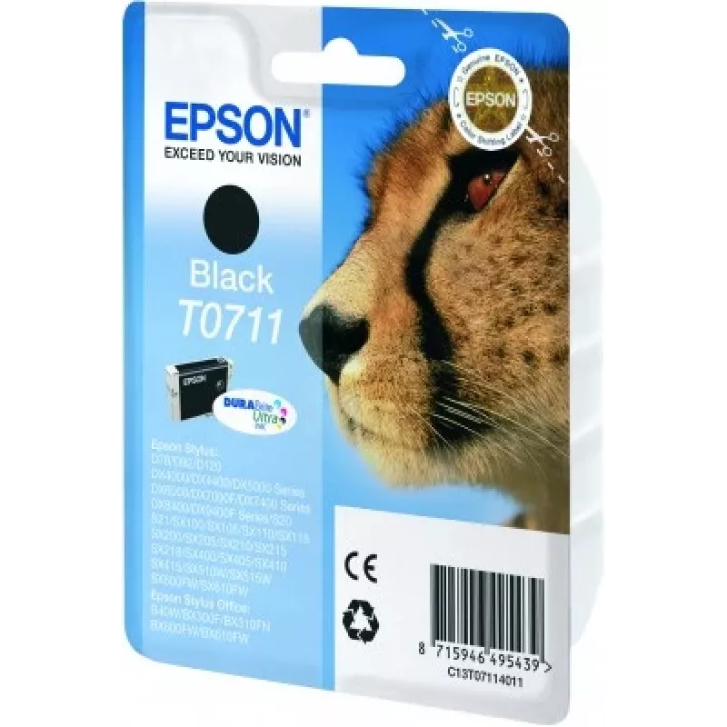 Epson Cheetah Einzelpackung Schwarz T0711 DURABrite Ultra Tinte, Schwarz, pigmentbasierte Tinte, 1 Stk.