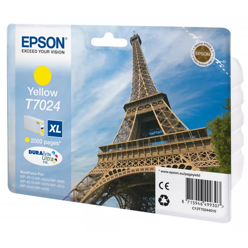 Epson Eiffel Tower Tintenpatrone XL Gelb 2k, Hohe (XL) Reichweite, Gelb, Pigmenttinte, 21,3 ml, 1 Stk.