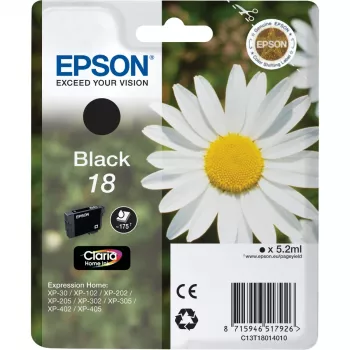 Epson Daisy Singlepack Schwarz 18 Claria Home Ink, Standard-Reichweite, Foto Schwarz, Farbstofftinte, 1 Stück