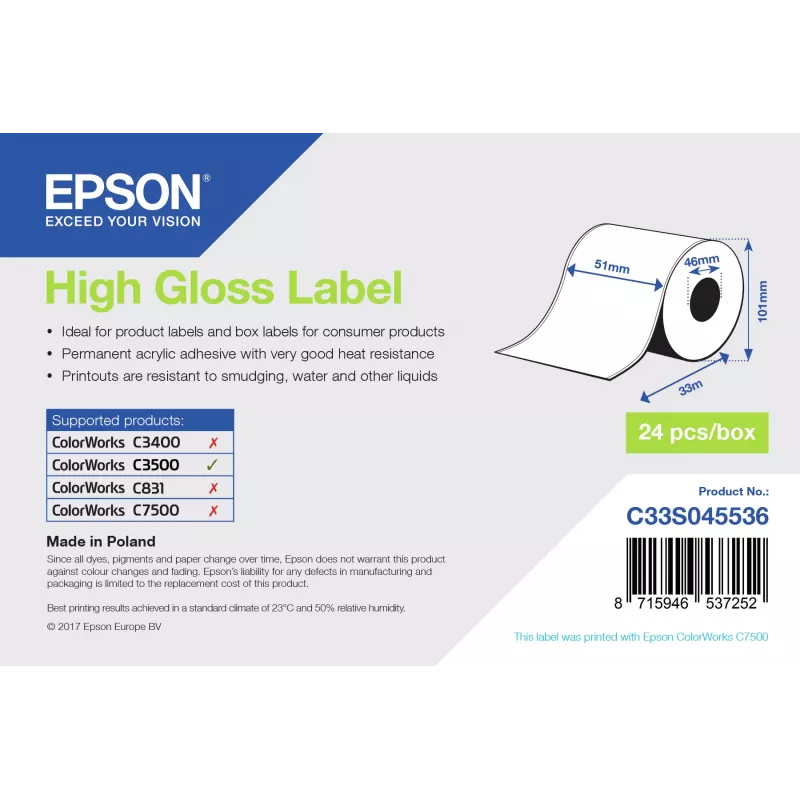Epson Hochglanz-Etikett - Endlosrolle: 51 mm x 33 m