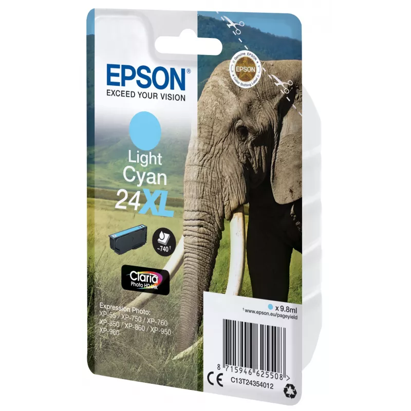 Epson Elephant Einzelpackung HellCyan 24XL Claria Photo HD Tinte