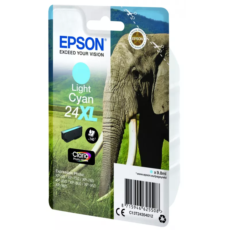 Epson Elephant Einzelpackung HellCyan 24XL Claria Photo HD Tinte